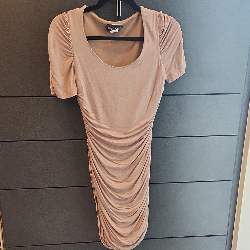 Elegant Ruched Tan Dress